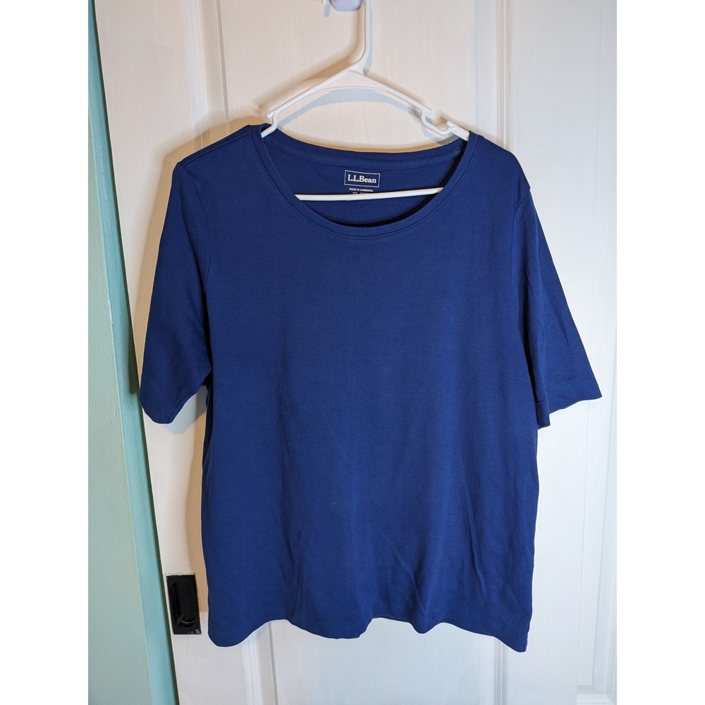 LL Bean Womens XL Petite Royal Blue Scoop Neck Short Sleeve Cotton Tee Shirt